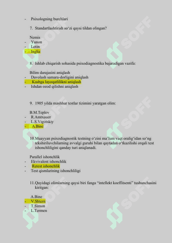 Umumiy psixodiagnostika fanidan 100 ta test 2
