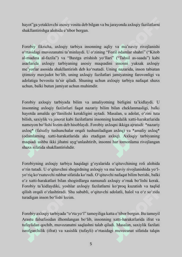 Mavzu nomi:Shaxs tarbiyasida mutafakkirlarning fikrlari. Kurs ishi asosan qoʻl yozma uchun malumot sifatida foydalanish uchun. 5