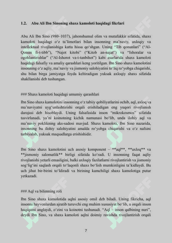 Mavzu nomi:Shaxs tarbiyasida mutafakkirlarning fikrlari. Kurs ishi asosan qoʻl yozma uchun malumot sifatida foydalanish uchun. 7