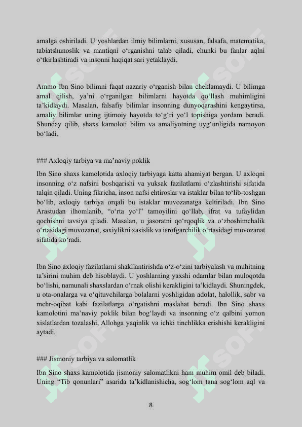 Mavzu nomi:Shaxs tarbiyasida mutafakkirlarning fikrlari. Kurs ishi asosan qoʻl yozma uchun malumot sifatida foydalanish uchun. 8