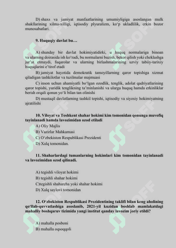 O’zbekistonning eng yangi tarixi fanidan test savollari (javoblarsiz) 3