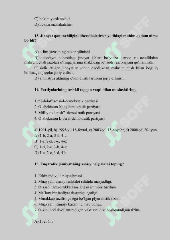 O’zbekistonning eng yangi tarixi fanidan test savollari (javoblarsiz) 4