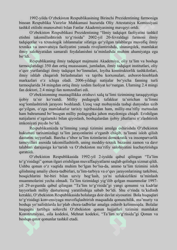 O‘ZBEKISTON RESPUBLIKASIDA TAʼLIM SOHASIDA AMALGA OSHIRILGAN ISLOHOTLAR. 2