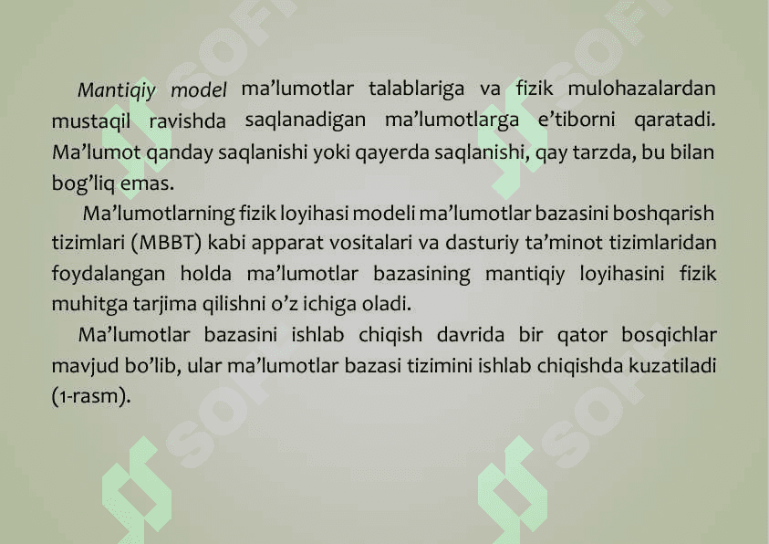 MA’LUMOTLAR BAZASINI RЕJALASHTIRISH, LOYIHALASH VA  ADMINISTRATORLASH 4