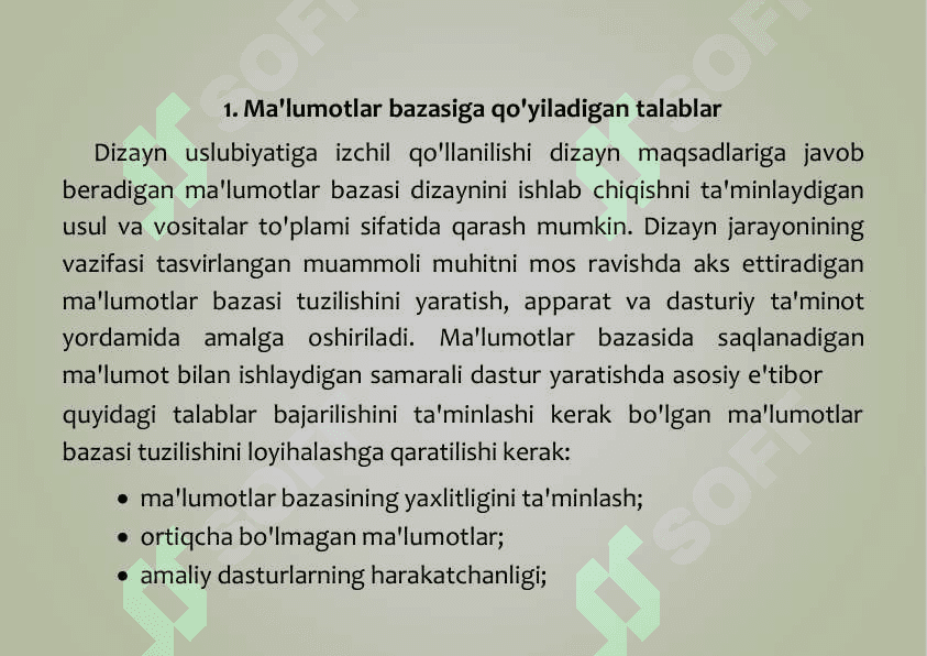 MA’LUMOTLAR BAZASINI RЕJALASHTIRISH, LOYIHALASH VA  ADMINISTRATORLASH 6