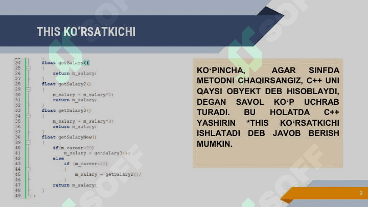 Dasturlash asoslari This ko'rsatkichi.Boshqa sinflarni o z ichiga olgan sinflar 3