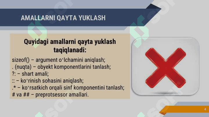 Dasturlash asoslari Shablon sinflar. Funksiya  shabloni.  Amallarni qayta yuklash 4