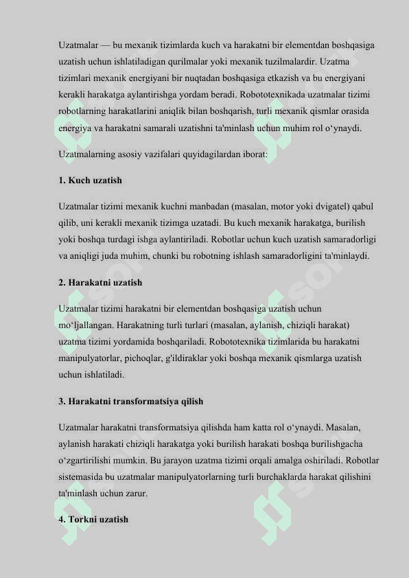 Robotlar sistemasining uzatmalari tizimlari 4
