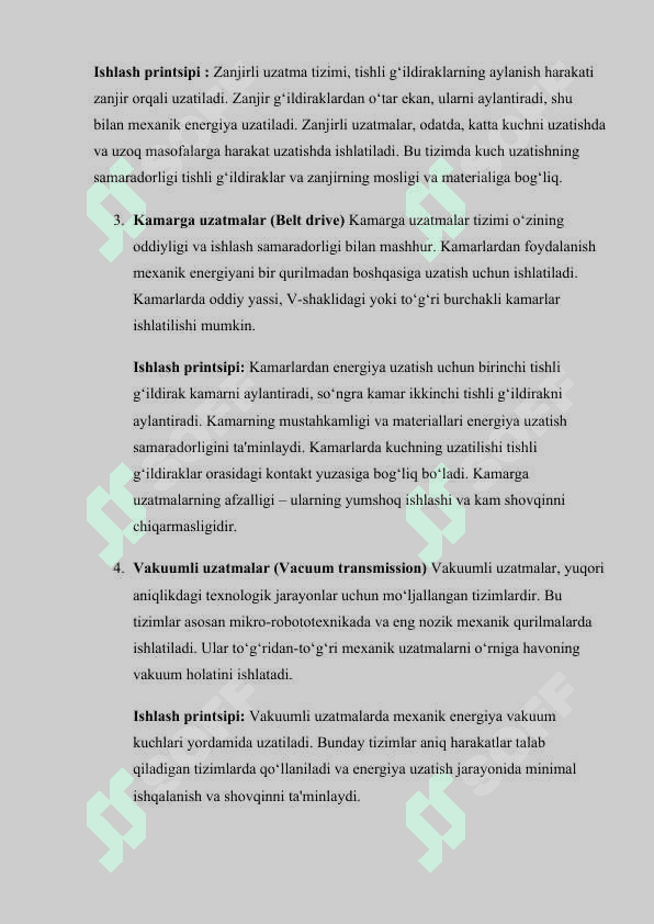 Robotlar sistemasining uzatmalari tizimlari 7
