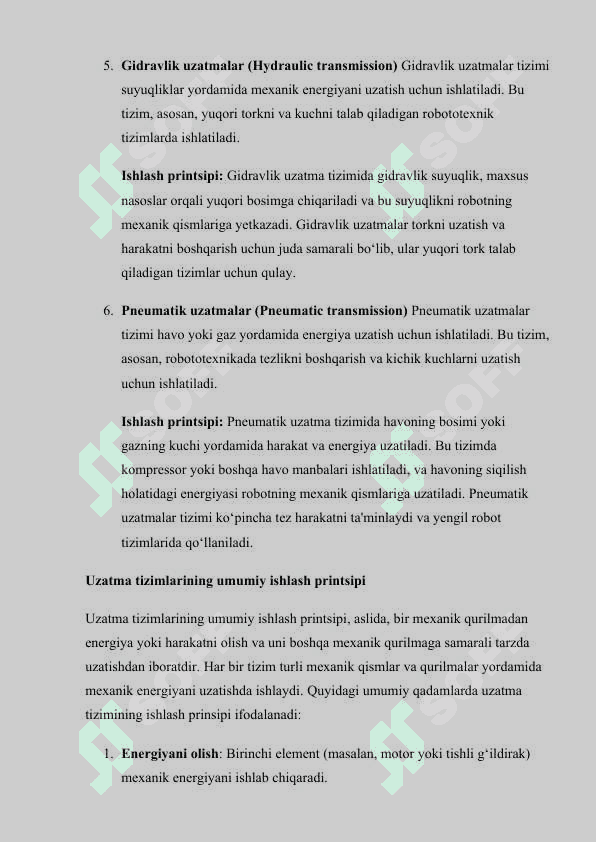Robotlar sistemasining uzatmalari tizimlari 8