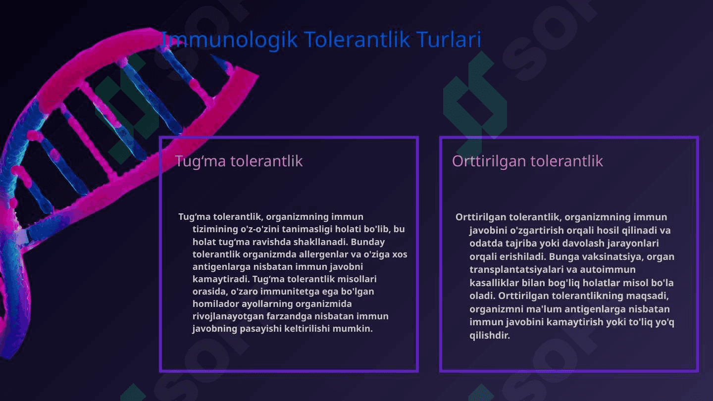 Immunologik tolerantlik. Tug‘ma tolerantlik 4