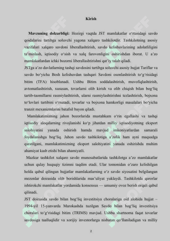 Oʻzbekistonning jahon iqtisodiyotiga qoʻshilish xususiyatlari 2