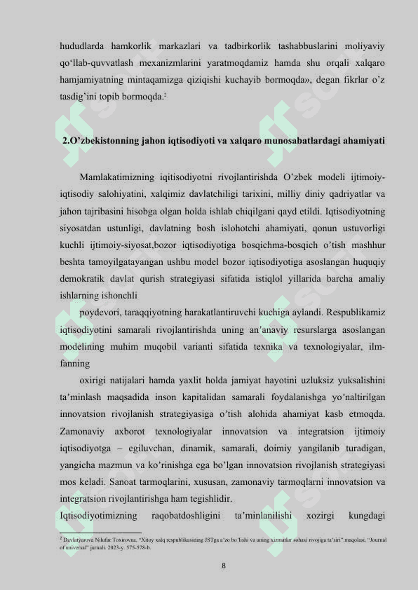 Oʻzbekistonning jahon iqtisodiyotiga qoʻshilish xususiyatlari 8