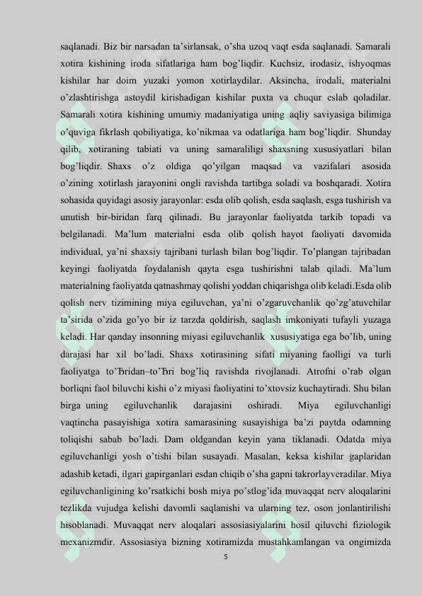 XOTIRANING PSIXOFIZIOLOGIK NAZARIYASI kurs ishi 5