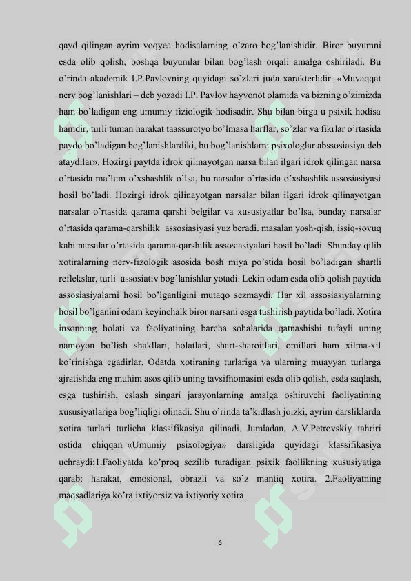 XOTIRANING PSIXOFIZIOLOGIK NAZARIYASI kurs ishi 6