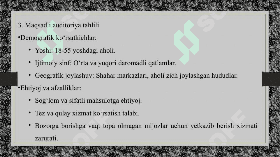 Tadbirkorlik faolyatini tashkil etish oziq – ovqat savdosi misolida 4