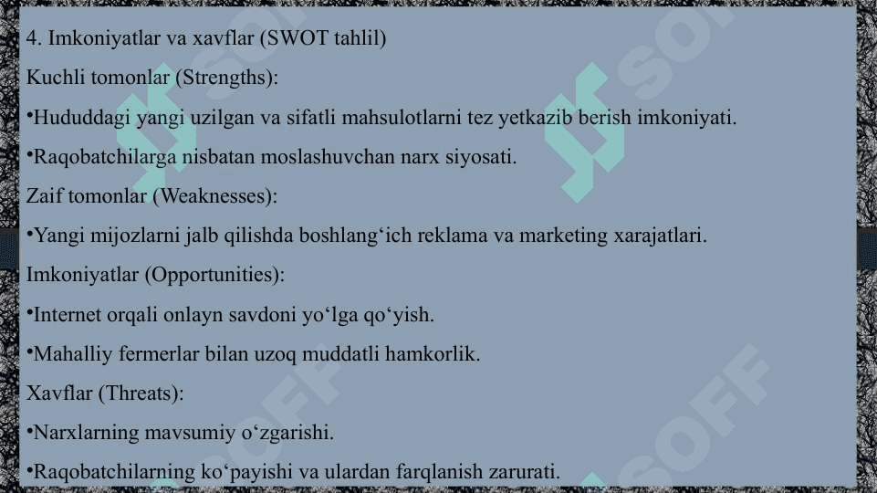 Tadbirkorlik faolyatini tashkil etish oziq – ovqat savdosi misolida 5