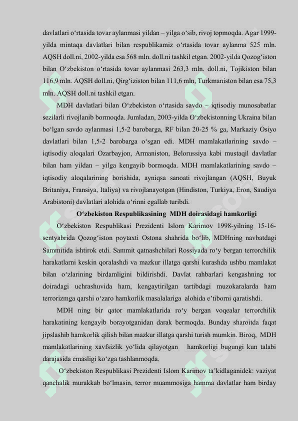 Mustaqil Davlatlar Hamdoʻstligi davlatlari va ularning iqtisodiy rivojlanishi 6