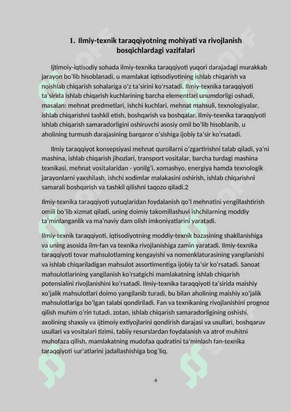 Ilmiy-teхnik tаrаqiyotini ishlаb chiqаrishni integrаsiyalаshuvini хаmmа tоmоnlаrigа universаl, keng qаmrоvli 4