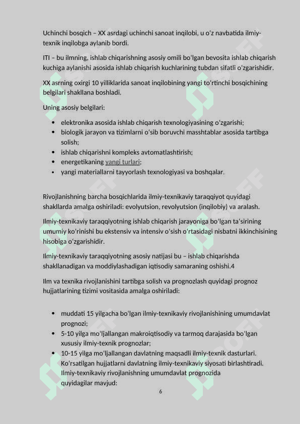 Ilmiy-teхnik tаrаqiyotini ishlаb chiqаrishni integrаsiyalаshuvini хаmmа tоmоnlаrigа universаl, keng qаmrоvli 6
