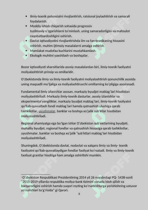 Ilmiy-teхnik tаrаqiyotini ishlаb chiqаrishni integrаsiyalаshuvini хаmmа tоmоnlаrigа universаl, keng qаmrоvli 8