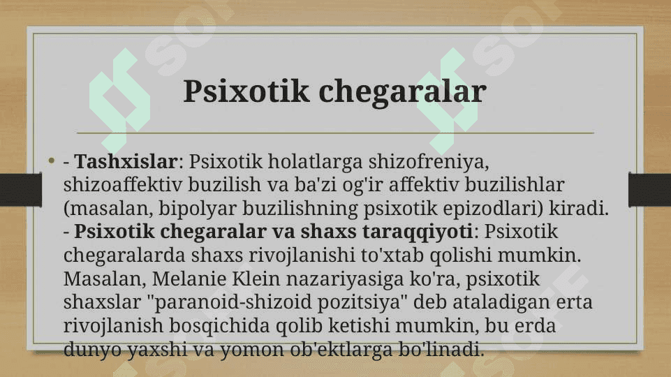 Shaxs taraqqiyotining psixotik chegaralari va  nevrotik darajalari 7