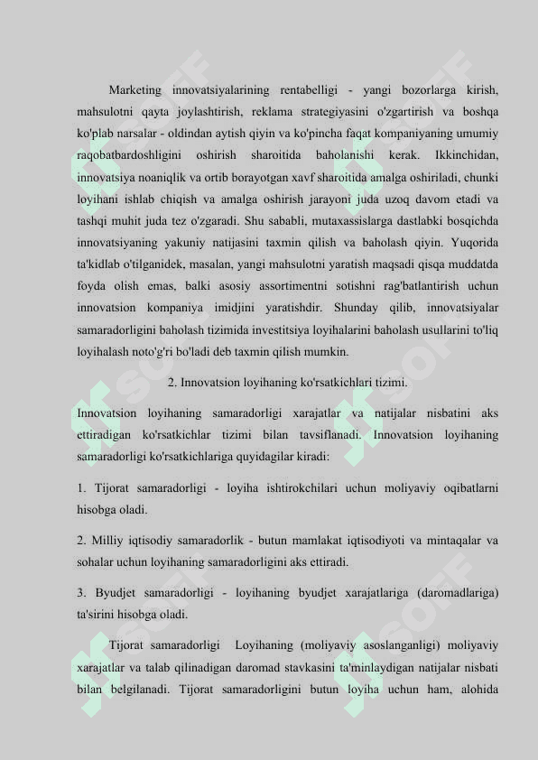 Innovatsiyalar samaradorligini baholash usullari 3