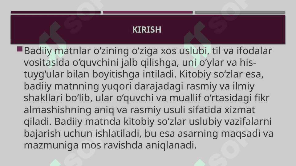 Badiiy matndagi kitobiy so‘zlarning uslubiy vazifasini belgilash 3