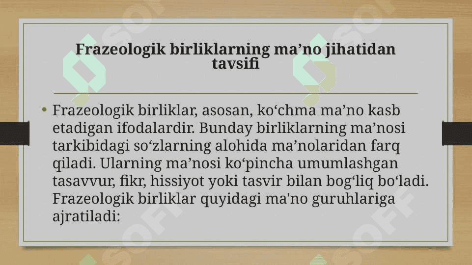 Lugʻat tarkibidagi ajralmas birikmalar frazeologik birliklarning mano va tarkibiy jihatidan tavsiflanishi 8