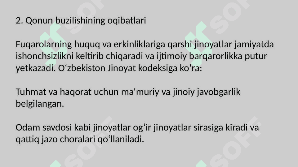 Fuqarolarning Konstitutsiya va qonunlarda mustahkamlangan huquq va erkinliklariga qarshi jinoyatlar 4