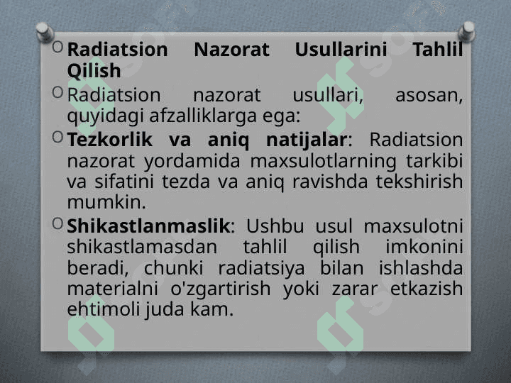 Maxsulot sifatini nazorat qilishning radiatsion usuli. Radiatsion nazorat usullarini taxlil qilish. Radiatsion nazorat usuli turlarini o`rganish 4