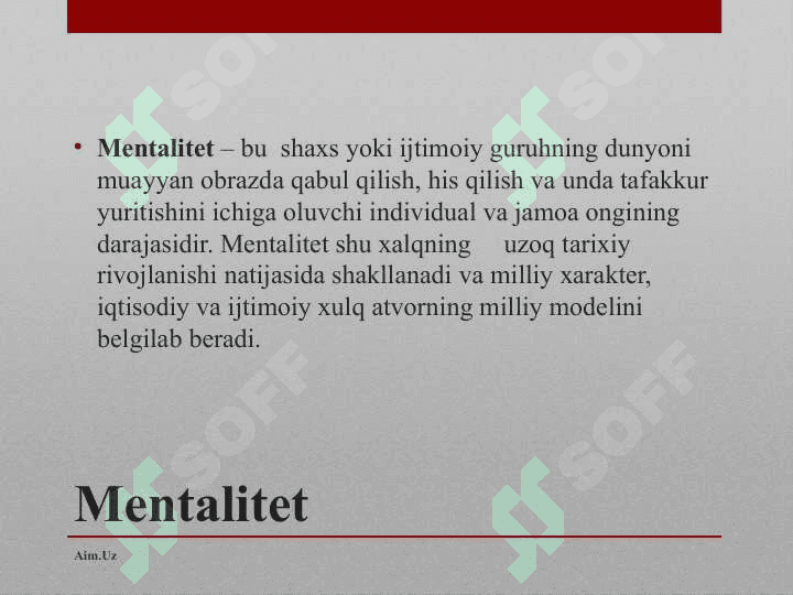 Milliy mеntаlitеt vа uning ijtimоiylаshuvdа tutgаn o’rni 6