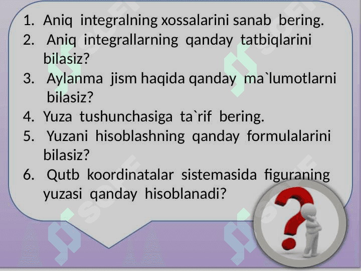 AYLANMA SIRT  YUZASI  TA`RIFI  VA UNING  ANIQ  INTEGRAL  YORDAMIDA IFODALANISHI 3