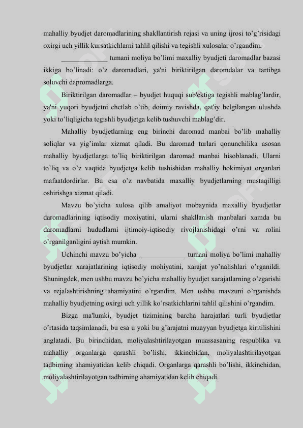 Moliya bo’limi amaliyot hisoboti 4