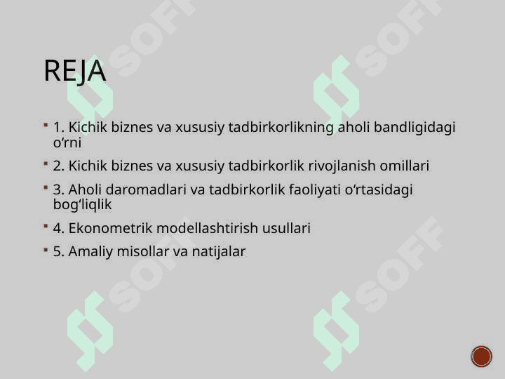 Aholi bandligi va daromadlarini oshirishda kichik biznes va xususiy tadbirkorlik subyektlari ko‘rsatkichlarini ekonometrik tahlil qilish.pptx 2