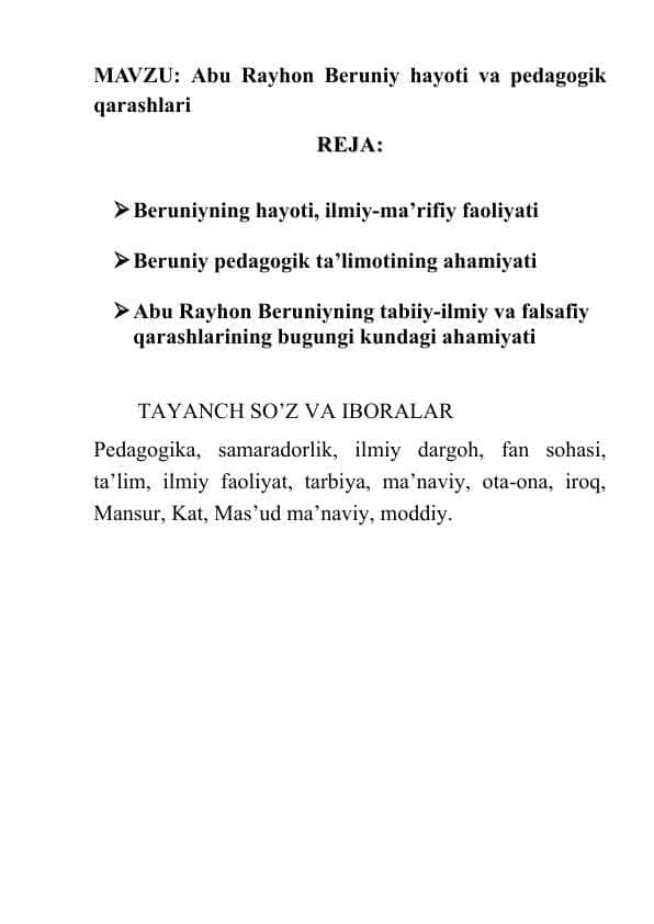 Abu Rayhon Beruniy hayoti va pedagogik qarashlari