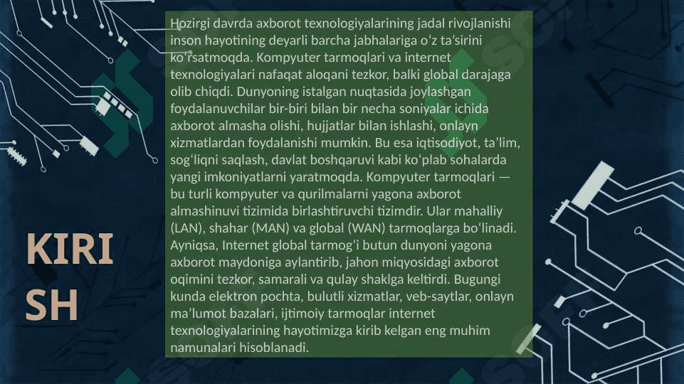KOMPYUTER TARMOQLARI VA INTERNET TEXNOLOGIYALARI. AXBOROT XAVFSIZLIGI 3