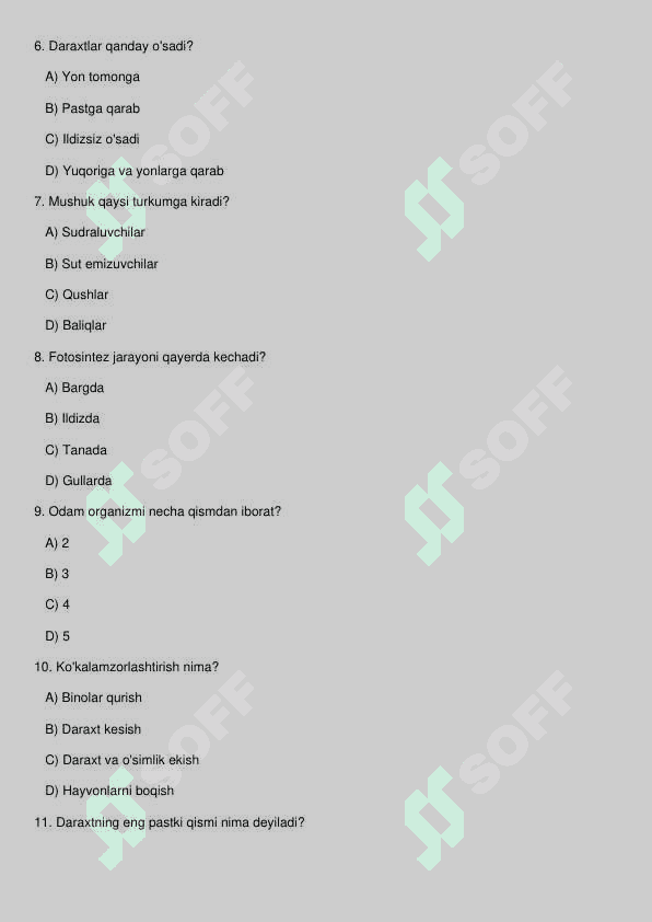5 sinf biologiya test 20 ta javoblari bilan 2