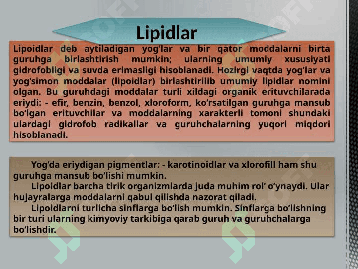 lipidlar va yog’da eriydigan pigmentlar 2