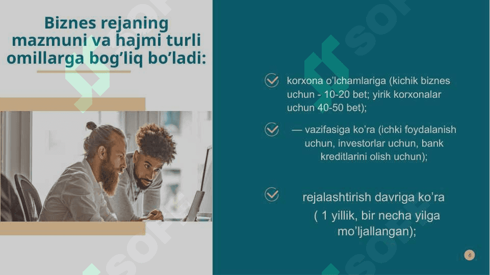 Biznes loyihalash, biznes reja 6