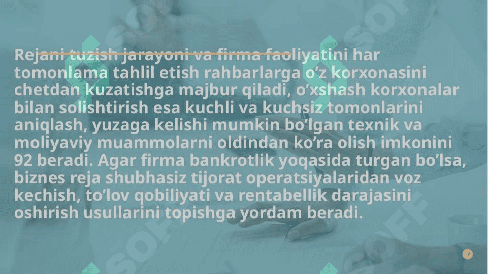 Biznes loyihalash, biznes reja 7