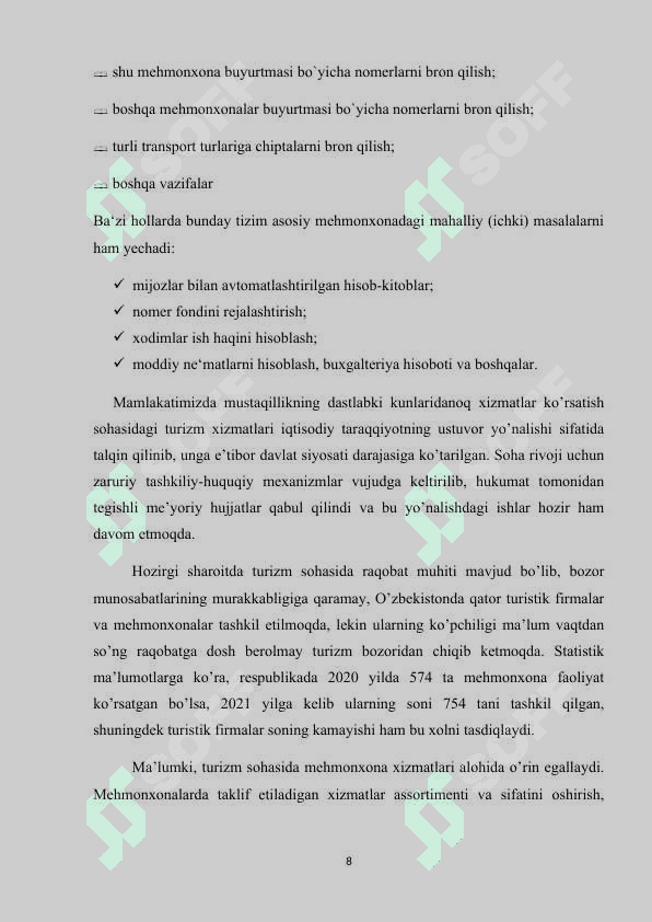Turizmda joylashtirish xizmatini tashkil etishda  jahon tajribasi 8
