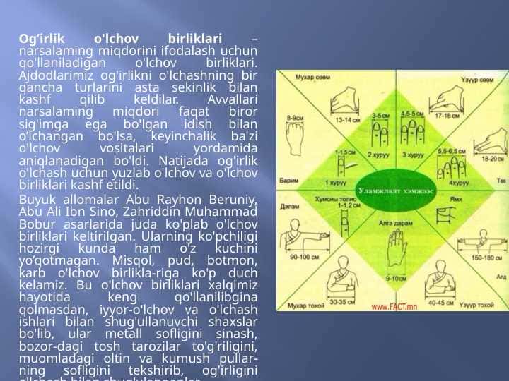 Og’irlik o'lchov birliklari 1