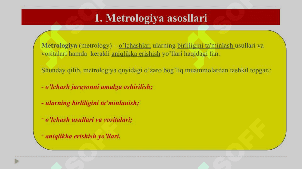 O’ZBEKISTON RESPUBLIKASI O’LCHASHLAR BIR XILLIGINI TA’MINLASH DAVLAT TIZIMI. METROLOGIYA BO’YICHA ASOSIY ATAMALAR VA TA’RIFLAR. 3