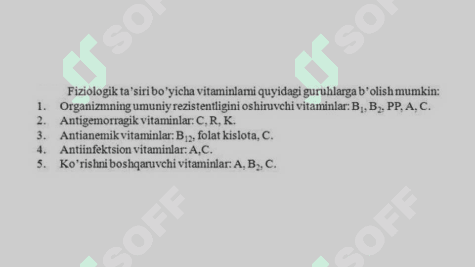 Vitaminlar. Vitaminlarning biologik qiymati 5