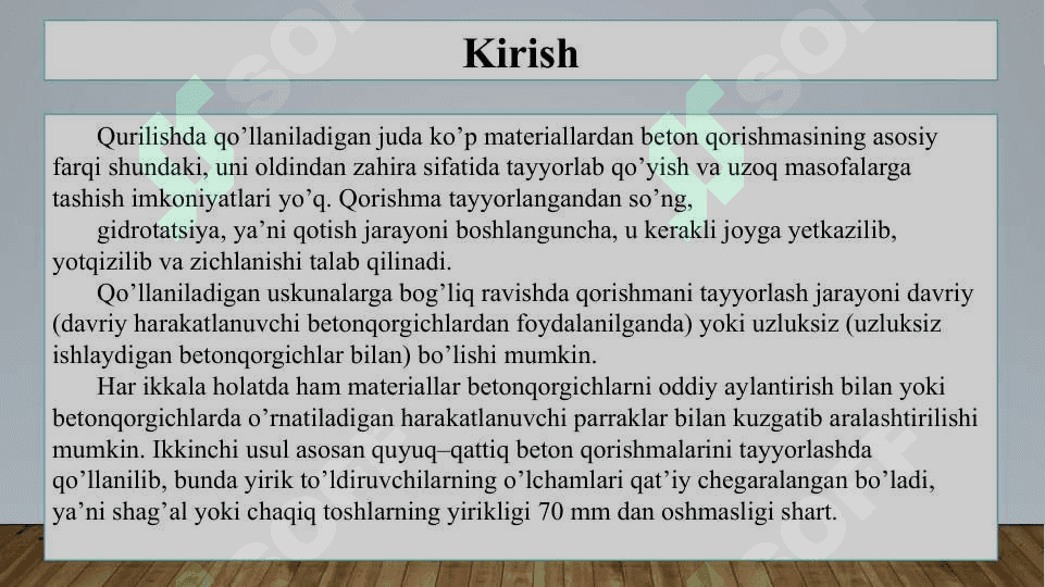 Beton haqida qisqacha tarixiy ocherk... . Beton qorishmasini tayyorlash uskunalarini tanlash 2