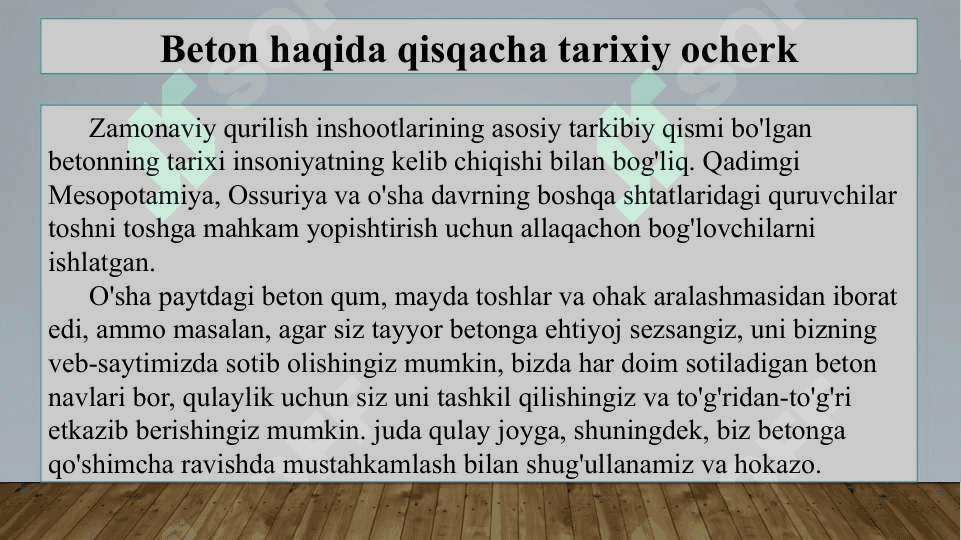 Beton haqida qisqacha tarixiy ocherk... . Beton qorishmasini tayyorlash uskunalarini tanlash 3