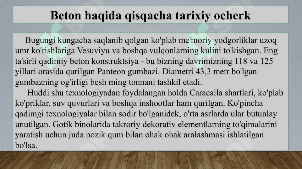 Beton haqida qisqacha tarixiy ocherk... . Beton qorishmasini tayyorlash uskunalarini tanlash 5