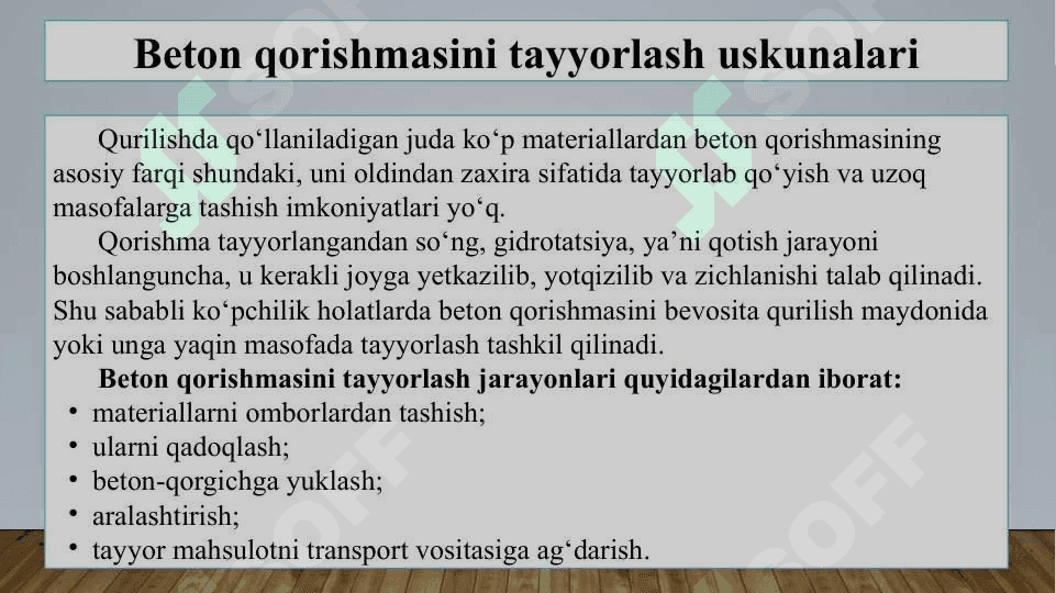 Beton haqida qisqacha tarixiy ocherk... . Beton qorishmasini tayyorlash uskunalarini tanlash 7