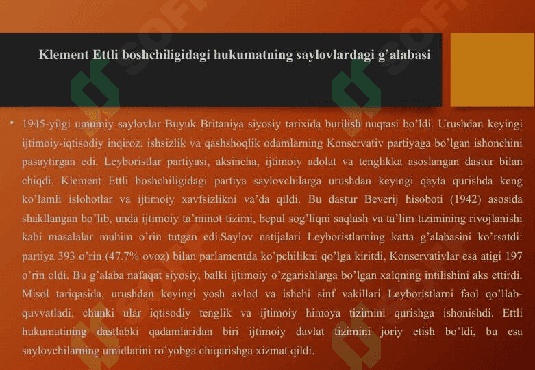 Buyuk Britaniya Ikkinchi jahon urushidan keyingi yillarda leyboristlar va konservativ hukumatlar 25 6
